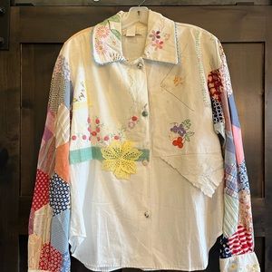 KAS Original linen Blouse made of table linens and sleeves of quilt tops Size Lg